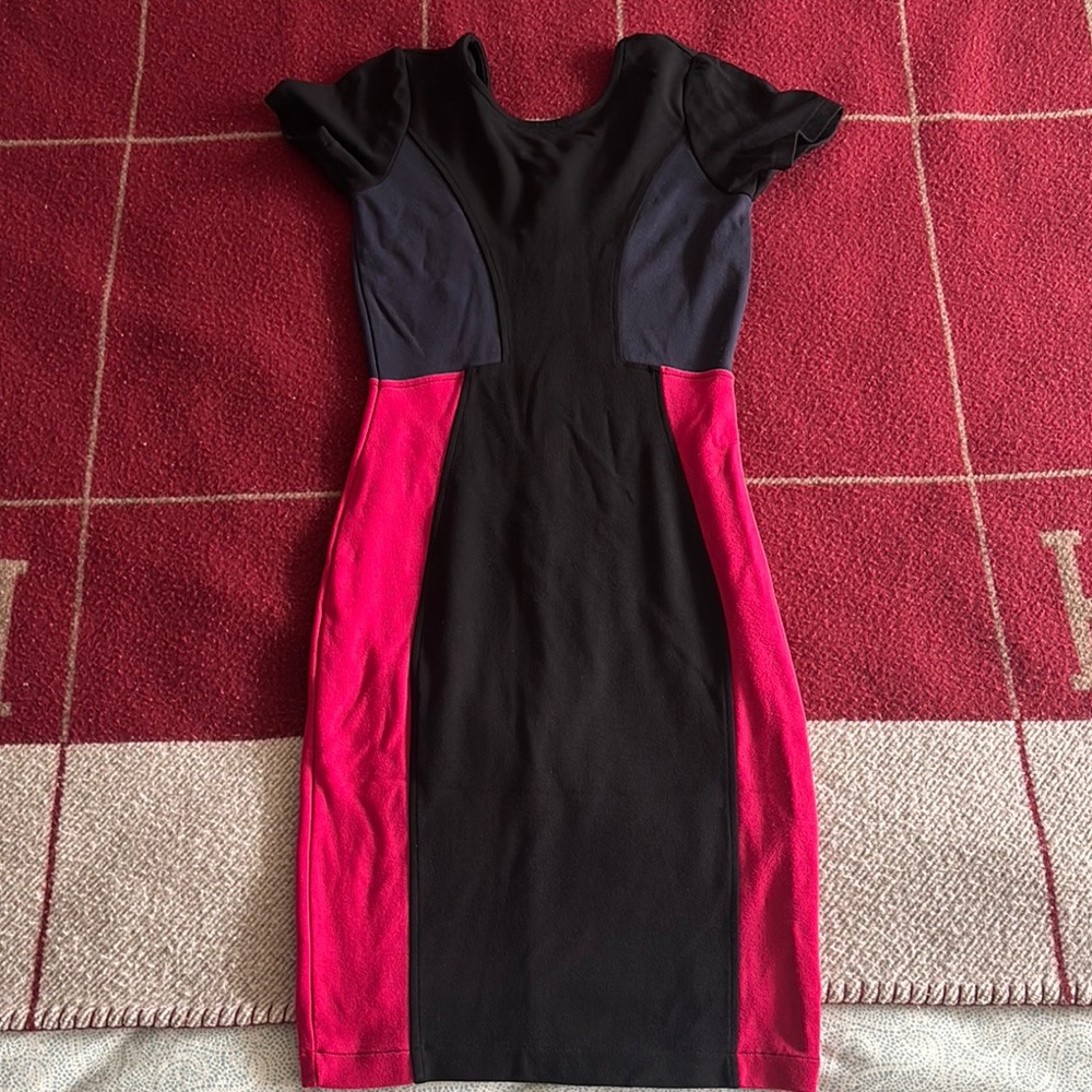 French Connection Black and Red Bodycon Mini Dress